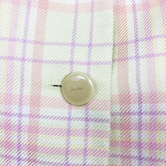 Escada Pink Yellow Pastel Silk Blend Plaid Blazer Sz 40 - Picture 3 of 7